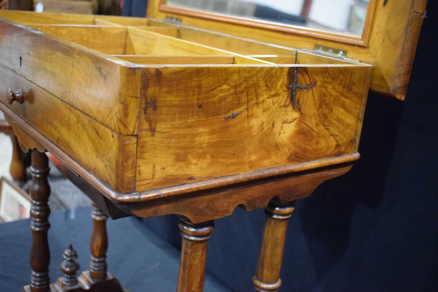 A Victorian Flame mahogany top opening , one drawer work table 70.5 x 60 x 41 cm. - Image 5 of 18