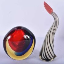 A MURANO GLASS VASE together with a similar glass sculpture. Largest 27cm high. (2)