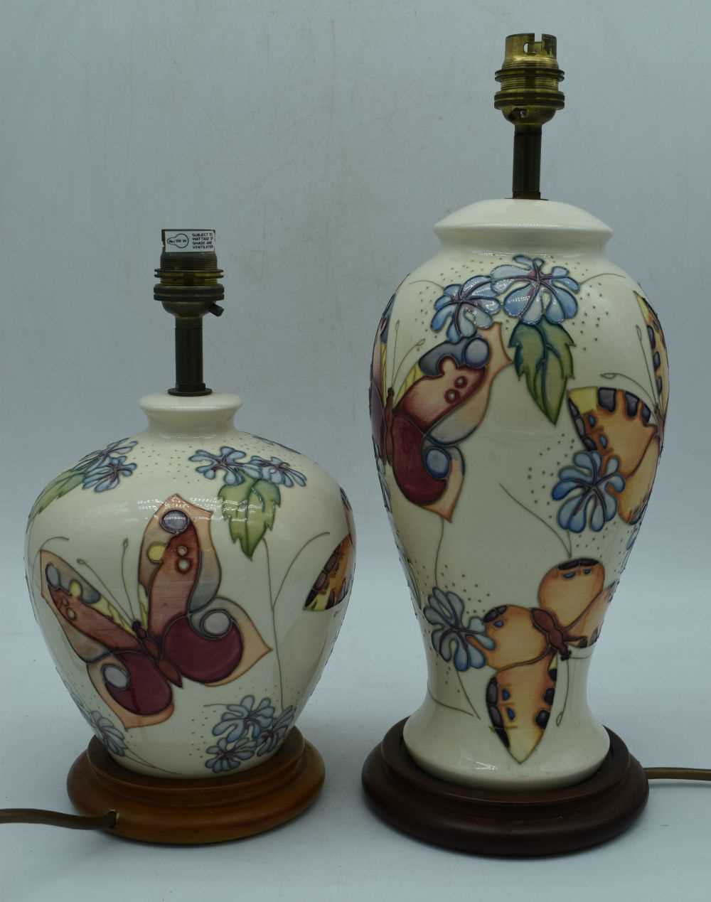 A large Moorcroft butterfly pattern lamp base together with a smaller moorcroft lamp base - Image 4 of 8