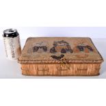 An early 20th Century wicker embroidered Cat sewing box in the style of Louis Wain 7 x 28 x 20 cm