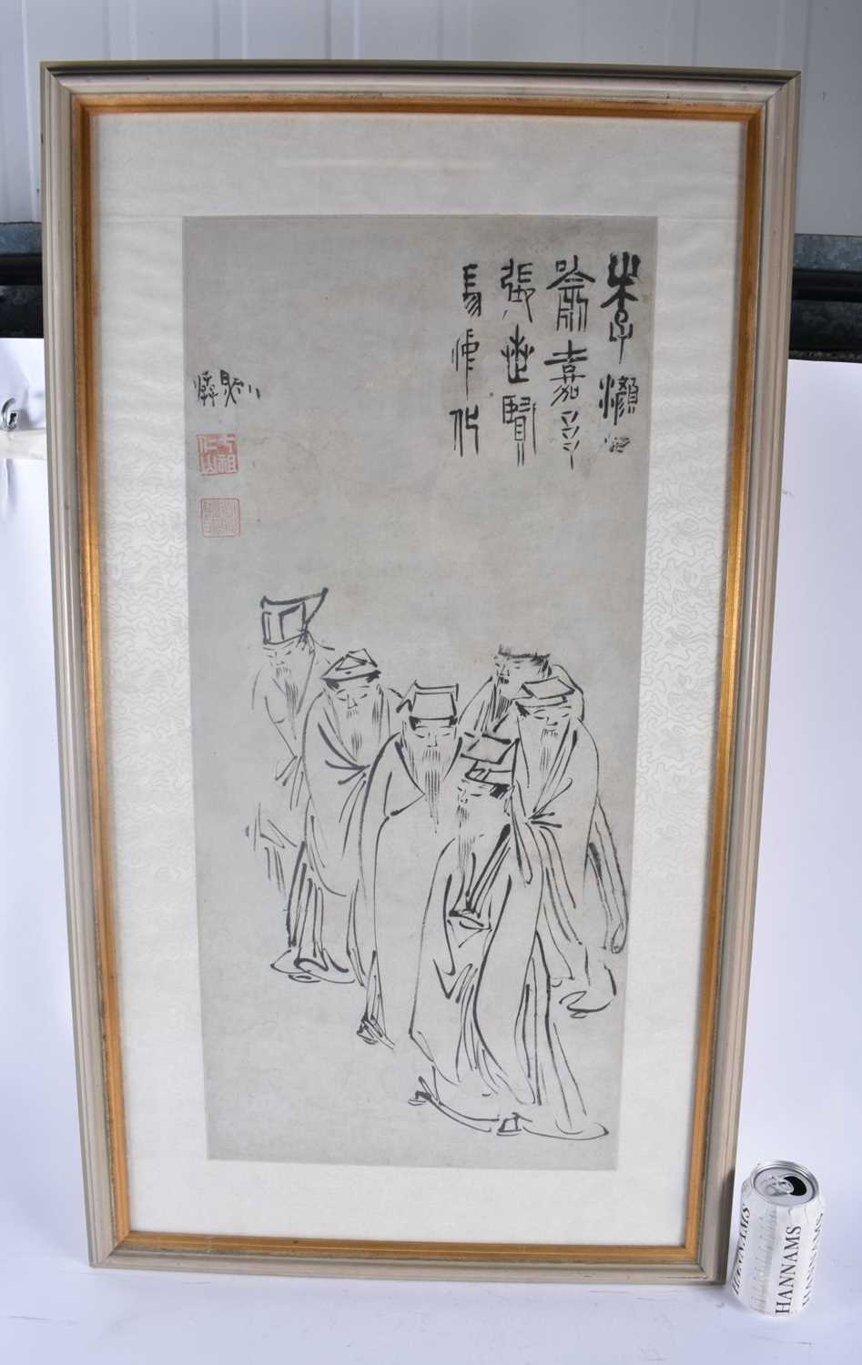 Attributed to Su Ren Shan (1814-1849) Ink watercolour, Six immortals. 93 cm x 48 cm.