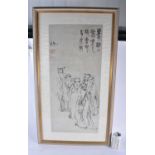 Attributed to Su Ren Shan (1814-1849) Ink watercolour, Six immortals. 93 cm x 48 cm.
