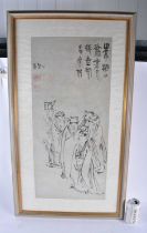 Attributed to Su Ren Shan (1814-1849) Ink watercolour, Six immortals. 93 cm x 48 cm.
