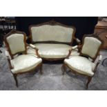 A wooden framed Rococo style two seater Salon suite 105 x 137cm (3).