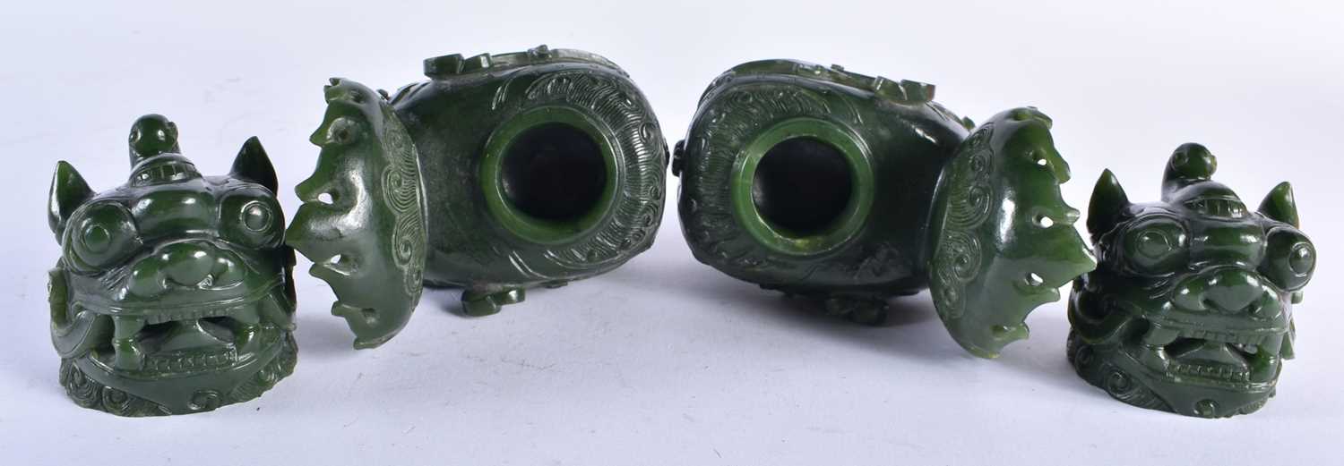 A PAIR OF LATE 19TH CENTURY CHINESE CARVED JADE CENSERS AND COVERS Qing. 10 cm x 10 cm. - Image 5 of 6