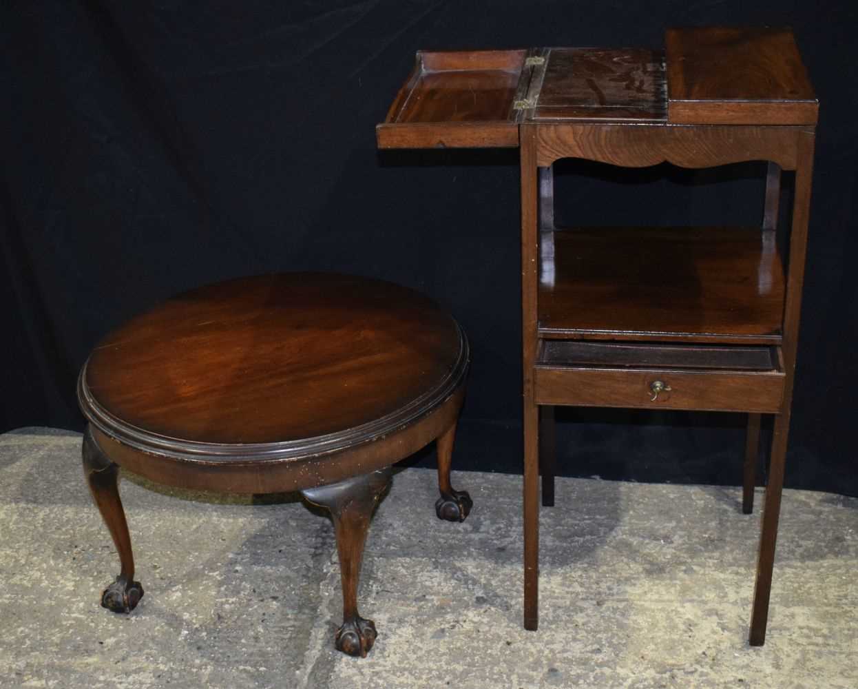 An antique Mahogany low circular table together with a Mahogany top opening one drawer table 82 x 35 - Image 3 of 6