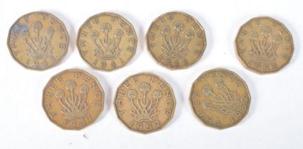 A collection of George VI threepence coins 1937, 1941, 1943,1944, 1952 x 3 (7).