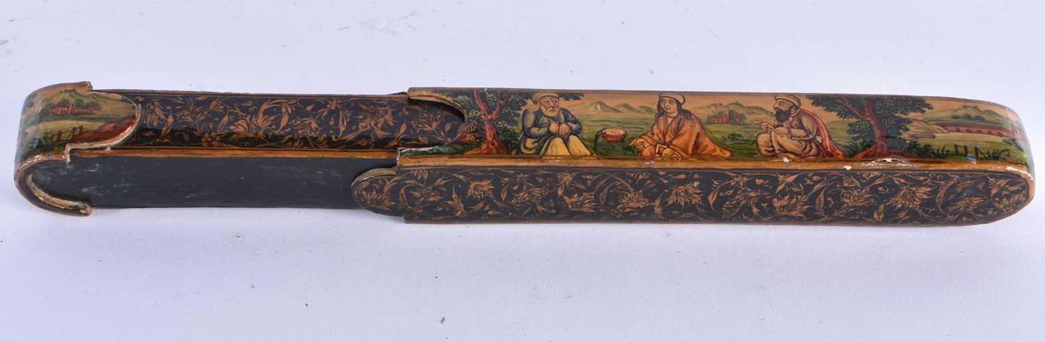 TWO 19TH CENTURY PERSIAN LACQUERED PEN BOXES Qualamdan, one painted with figures within an interior, - Image 7 of 7