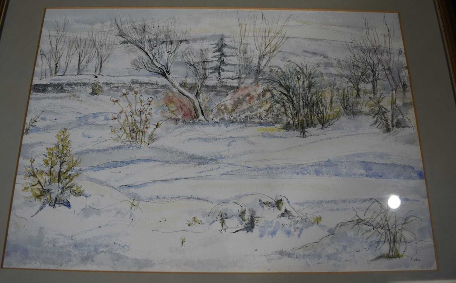 Euphen Alexander (1913-2008) Framed watercolours "On a sunny Hillside" together with "Snow over my - Image 7 of 16