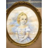 A large framed pastel of a young girl 79 x 67 cm.