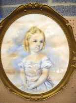 A large framed pastel of a young girl 79 x 67 cm.
