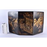 A LARGE AND UNUSUAL 19TH CENTURY CHINESE BLACK LACQUERED MARBLE STAND Qing, painted with figures and