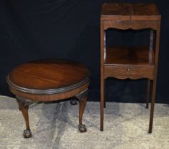 An antique Mahogany low circular table together with a Mahogany top opening one drawer table 82 x 35