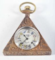 A Triangular Masonic Pocket Watch. 5.8 cm x 5 cm x 1.4cm, Running
