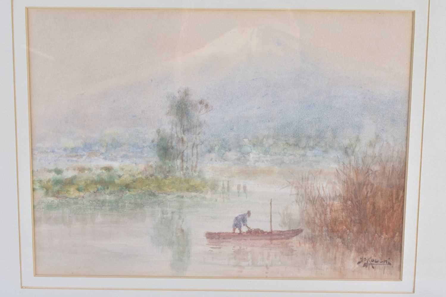 Framed Print of Fisherman on a Lake signed "Kouchi". Frame 49cm x 41cm - Bild 2 aus 4