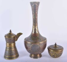 A LARGE 19TH CENTURY MIDDLE EASTERN CAIRO WARE SILVER INLAID BRONZE VASE together with a similar