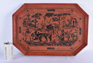 A LARGE LATE 19TH CENTURY THAI SOUTH EAST ASIAN COUNTRY HOUSE LACQUERED TRAY painted with figures