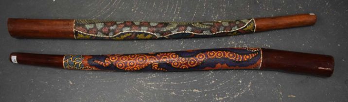 Two Australian Didgeridoos with Beaded Decoration. Length 132cm (2)
