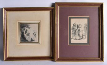 A MID 18TH CENTURY REMBRANDT ENGRAVING together with another antique engraving. Largest 34 cm x 24