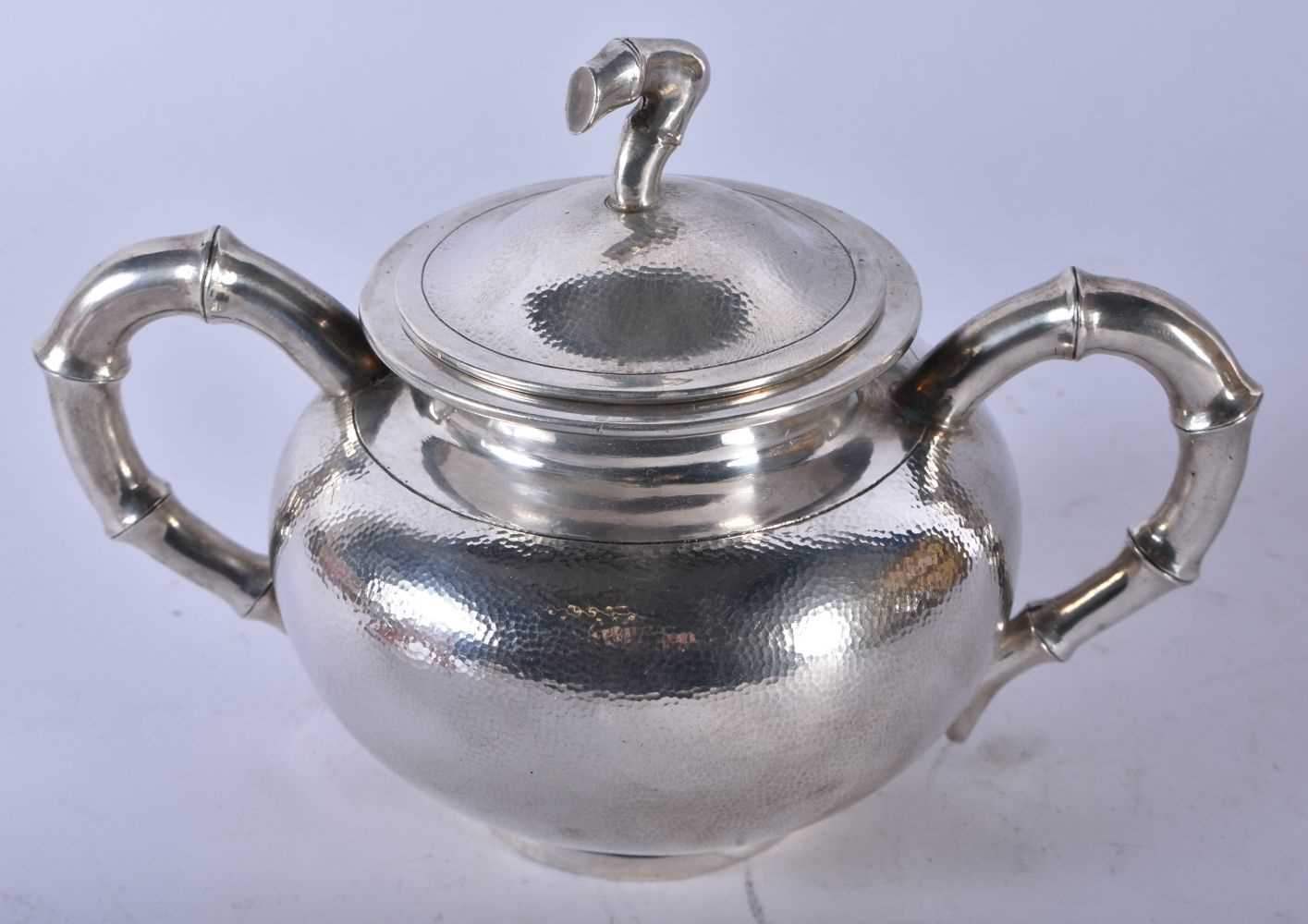 A LOVELY 19TH CENTURY CHINESE HAMMERED SILVER THREE PIECE SILVER TEASET by Hung Chong & Co, together - Image 8 of 30