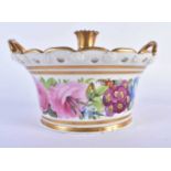 Early 19th century Coalport pot pourri basket and cover painted with flower probably by Thomas