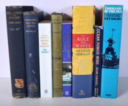 A collection of books related to Naval Sea Power (8).