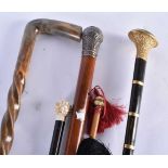 FIVE ANTIQUE WALKING CANES & PARASOLS. Largest 90 cm long. (5)