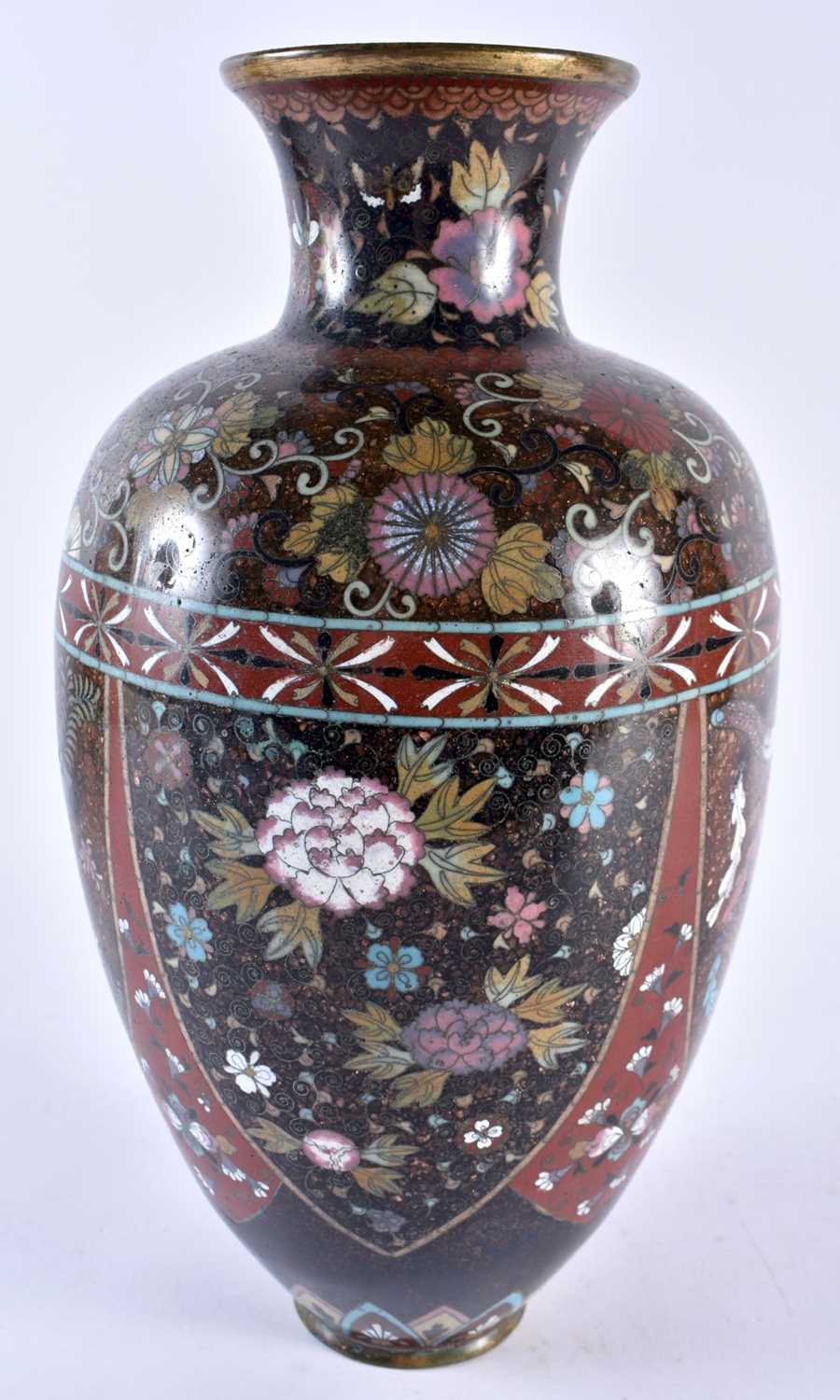 A LARGE 19TH CENTURY JAPANESE MEIJI PERIOD CLOISONNE ENAMEL PHOENIX VASE decorated with foliage. - Image 4 of 6