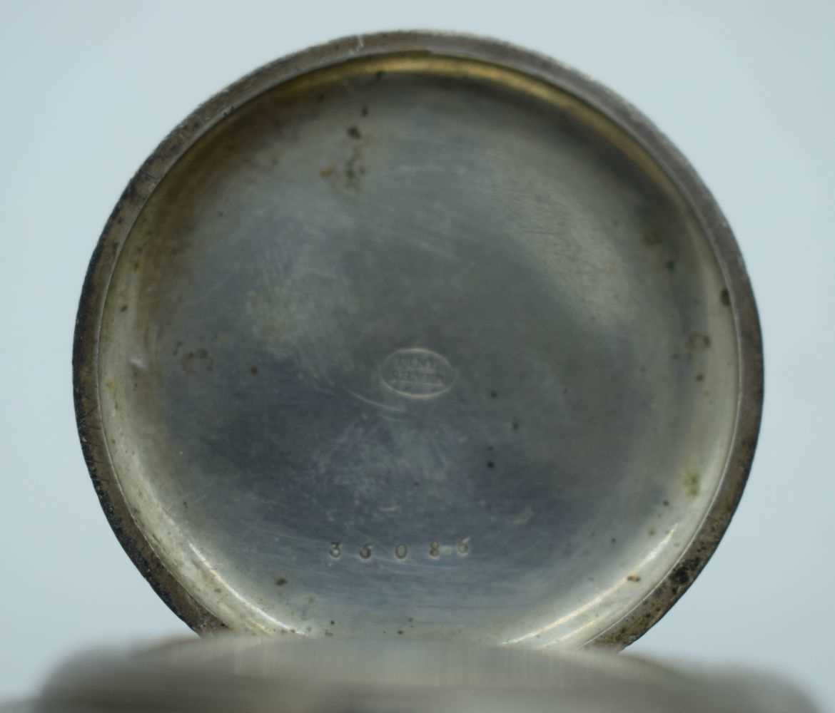 AN ANTIQUE SILVER POCKET WATCH. 83 grams. 4.75 cm diameter. - Image 3 of 4