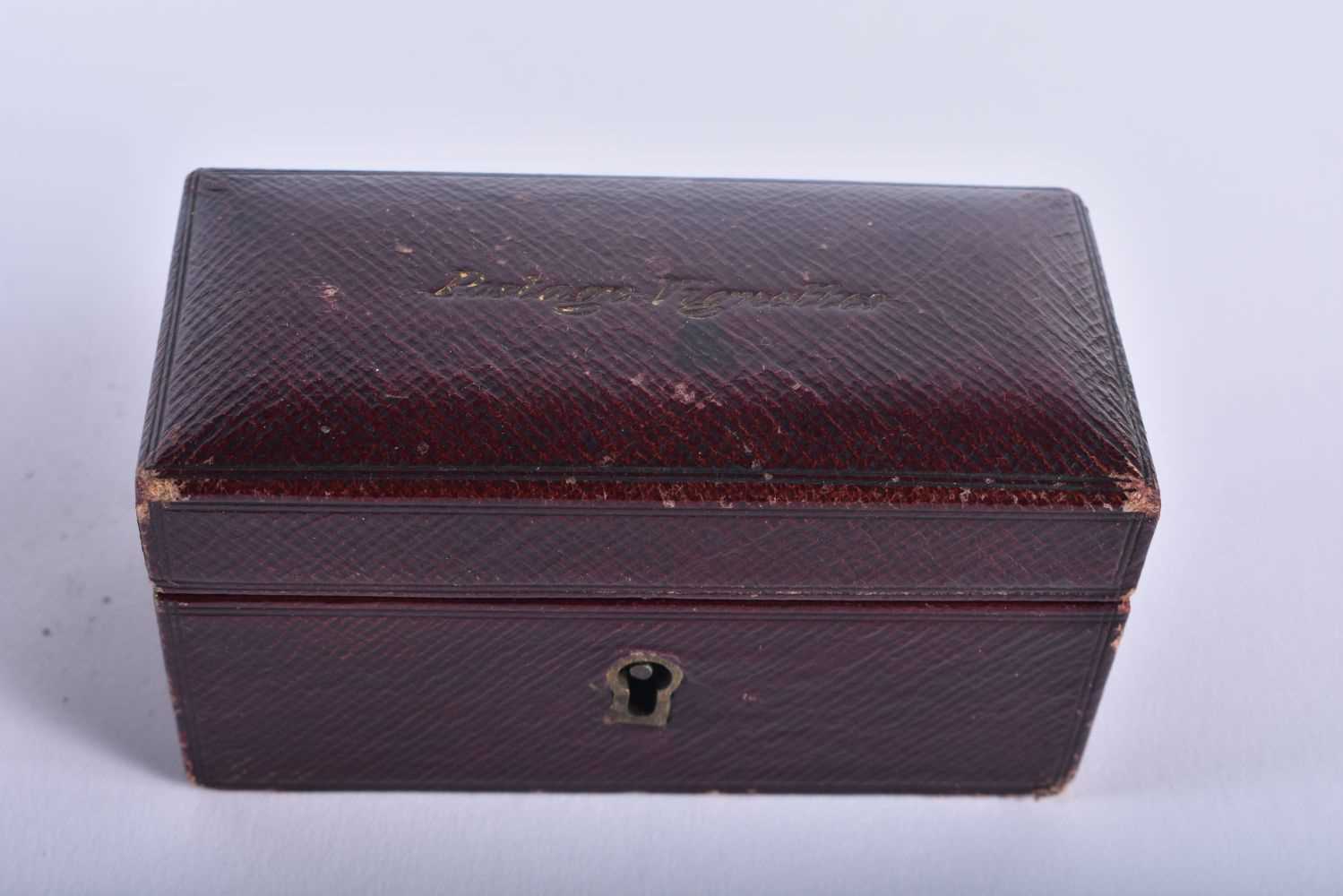 AN ANTIQUE CARVED TORTOISESHELL BOX AND COVER together with a French leather stamp box & a bronze - Image 4 of 8