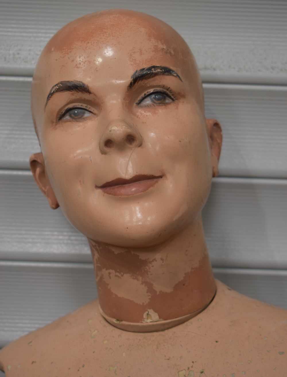 A Vintage wooden and Resin Mannequin with makers name to underneath of head 158 x 42 - Image 5 of 8