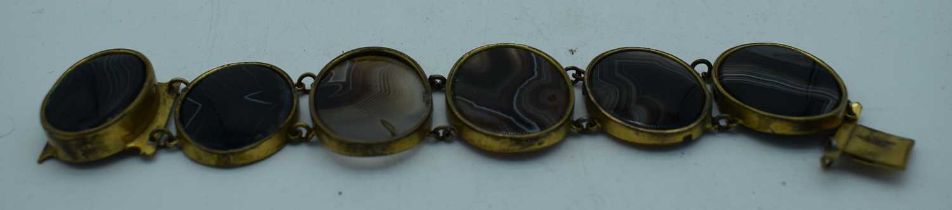 AN ANTIQUE AGATE BRACELET. 68 grams. 18cm x 3.25cm.