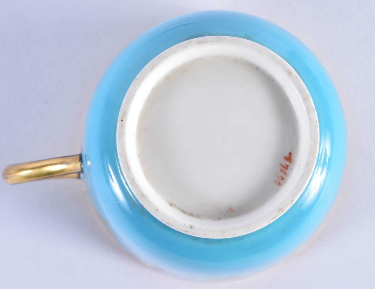 Minton cup and saucer with turquoise ground with raised white flowers and green leaves in the - Image 3 of 6