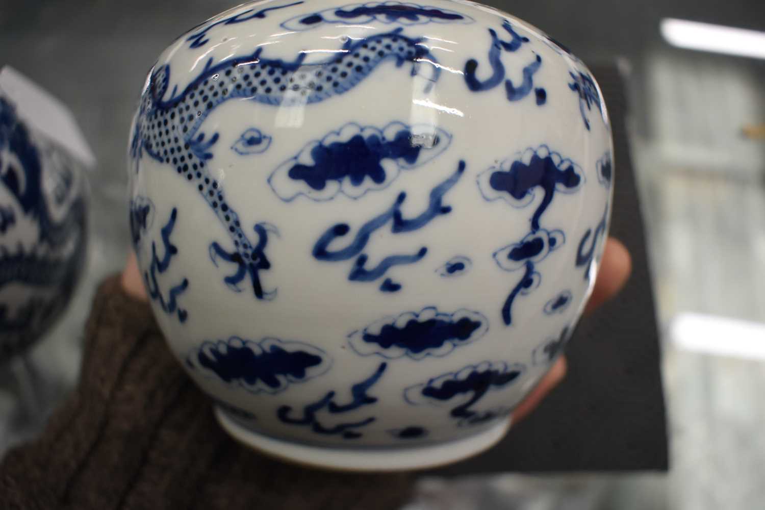 A PAIR OF 19TH CENTURY CHINESE BLUE AND WHITE PORCELAIN GLOBULAR CENSERS bearing Kangxi marks to - Image 12 of 18