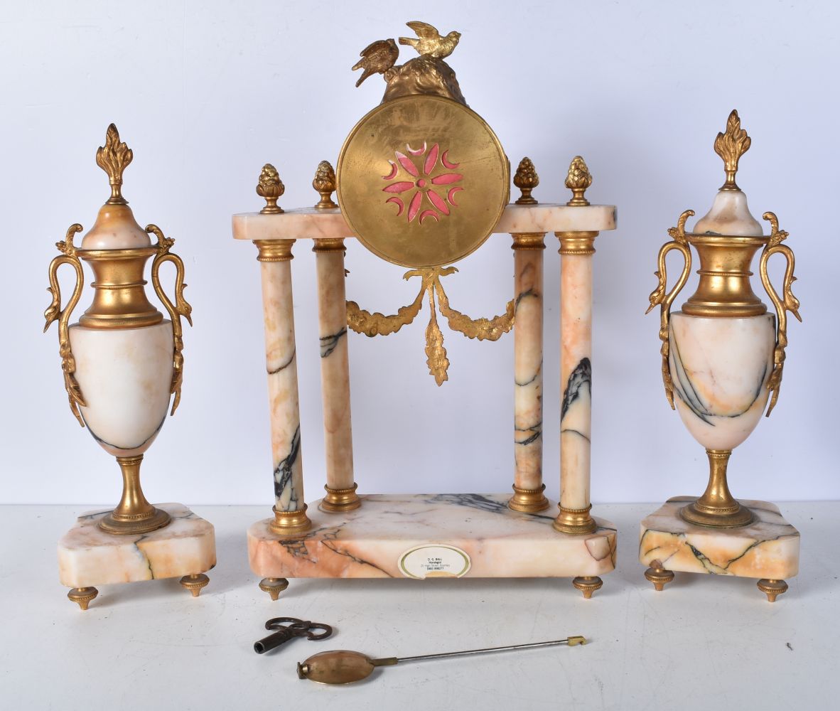 An early 20th Century French gilt metal and marble Clock set with a metal enamelled clock face - Image 6 of 6