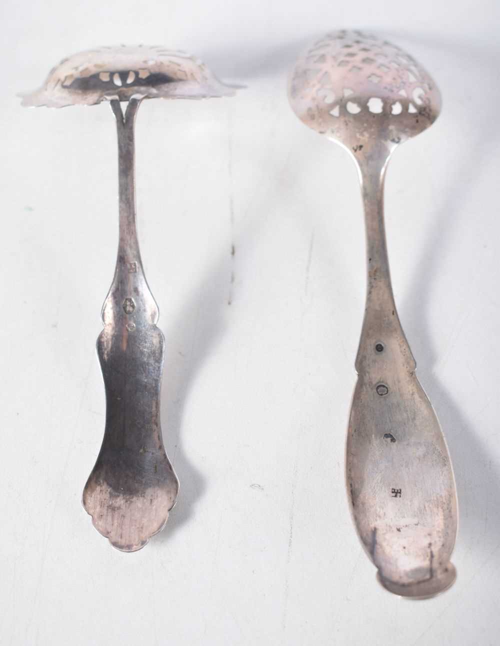 Two Continental Silver (possibly Dutch) Spoons with Pierced Bowls. Largest 17.5 cm x 4cm, total - Image 2 of 3