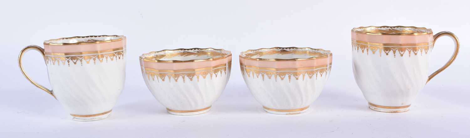 Derby pair of acanthus moulded teabowls, coffee cups and saucers with teardrop gilding under a - Image 4 of 6