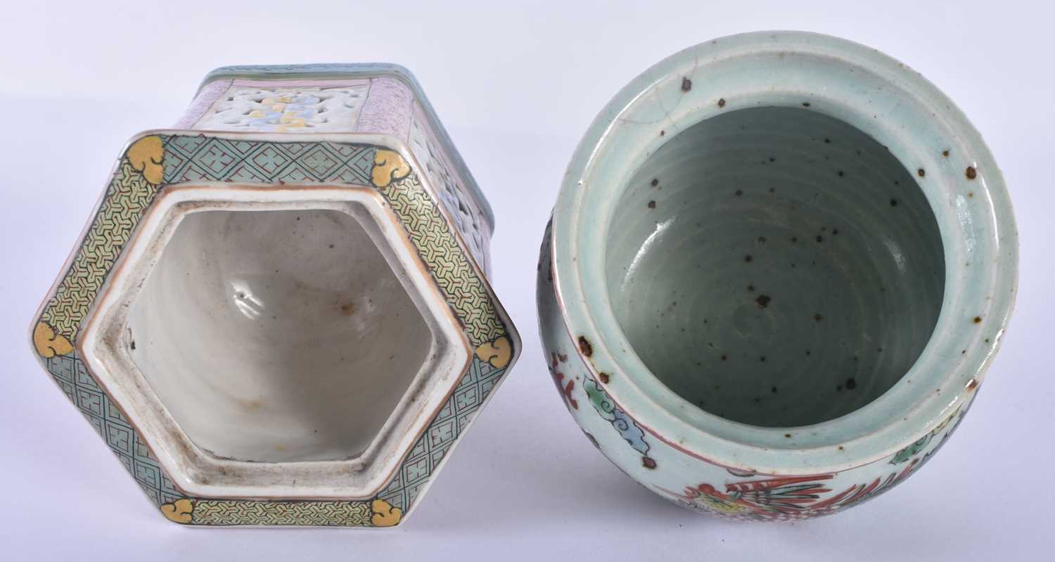 A 19TH CENTURY CHINESE PORCELAIN CENSER Qing, together with another censer ec. Largest 10 cm x 10 - Image 7 of 8