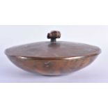 A SCANDINAVIAN COPPER AND HARDSTONE HAMMERED BOX AND COVER. 15 cm diameter.