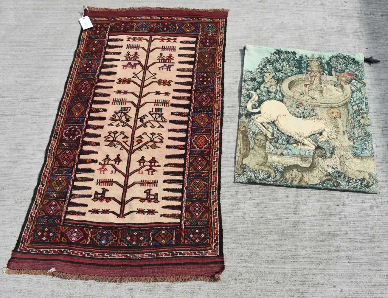 An Iranian Kalim rug together with a French Tapestry 161 x 88 cm (2) - Image 2 of 22