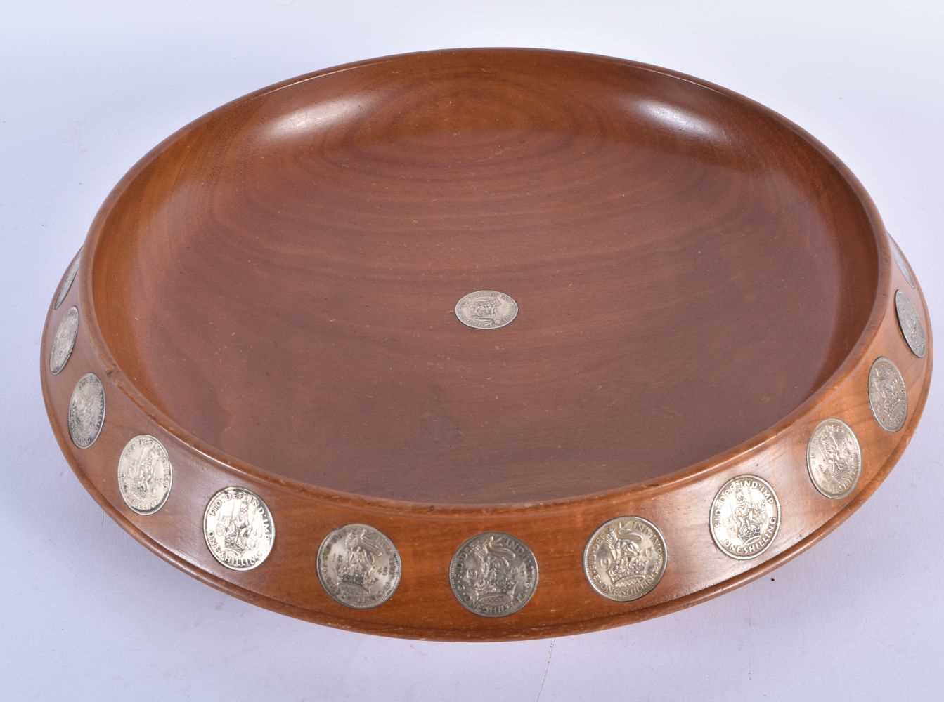 A SCOTTISH DUNDEE SILVER AND TURNED WOOD COIN BOWL. 30cm diameter. - Image 3 of 5