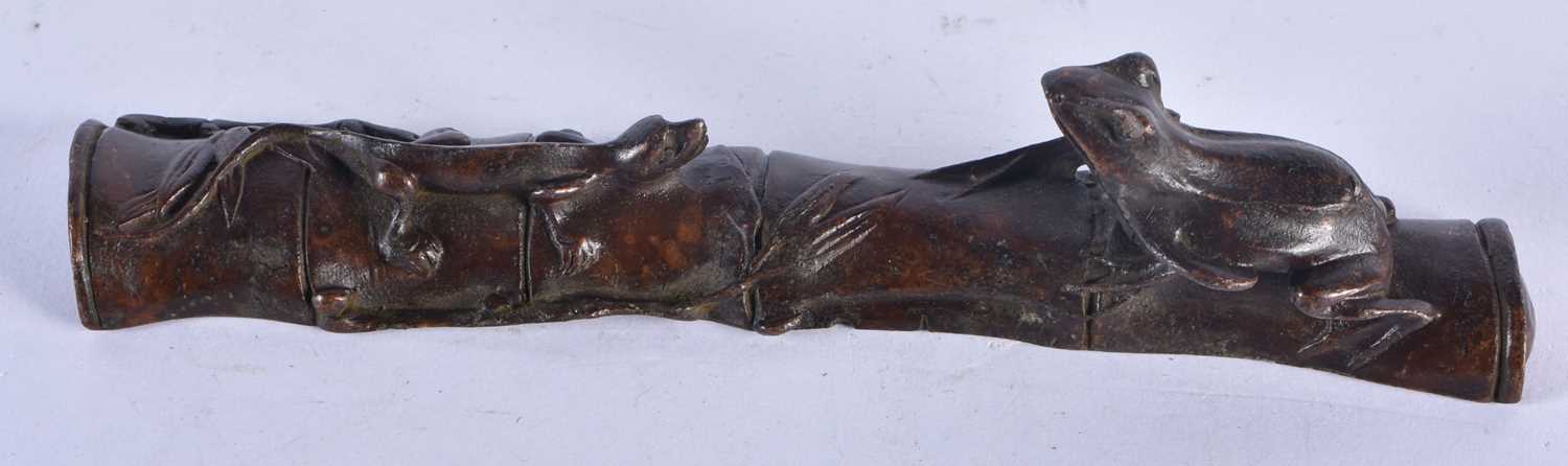 A Japanese Bronze of Reptiles on a Bamboo Branch. 16.5 cm x 3.4cm x 3.1cm, weight 200g