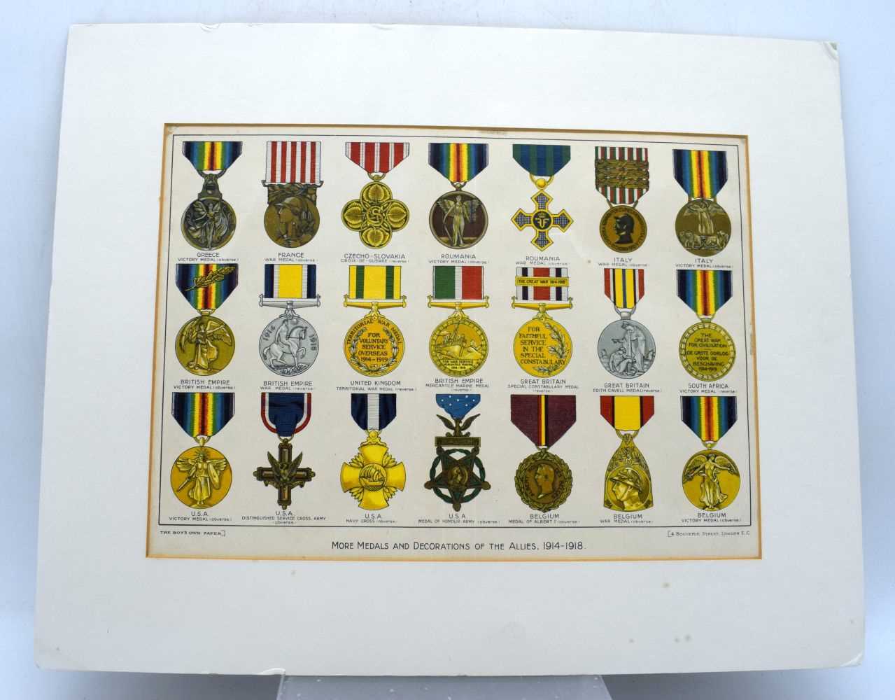 A lithograph of examples of medals and decorations issued to the Allied Soldiers during WW 1 - Image 2 of 4