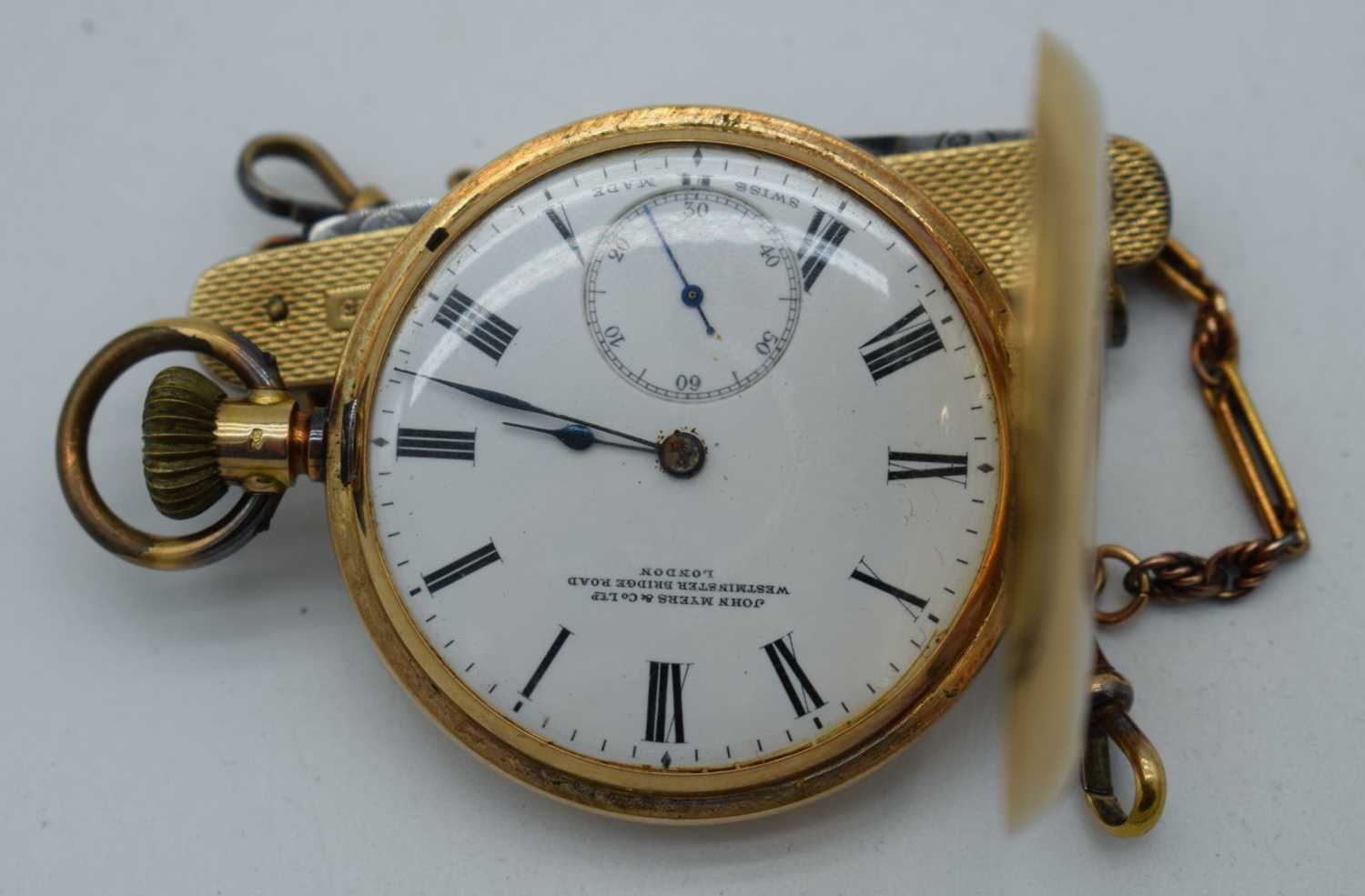 AN ANTIQUE 14CT GOLD HALF HUNTER ENAMELLED POCKET WATCH with 9ct gold cased pocket knife & a - Image 5 of 5