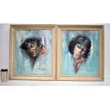 Jose Galvan (1910-2001) Two framed portraits of a male and a female dated Paris 1967 45 x 37 cm (2)