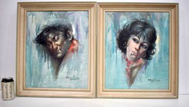 Jose Galvan (1910-2001) Two framed portraits of a male and a female dated Paris 1967 45 x 37 cm (2)