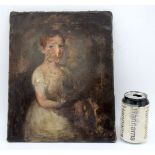 English School 18th Century, Manner of Joshua Reynolds unframed oil of a female holding a cat 33 x