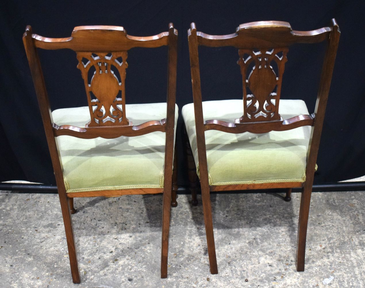 A collection of Edwardian wooden framed Upholstered armchairs with wood inlay to back (4). - Image 13 of 13