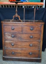 A late 19th Century Mahogany 5 Drawer chest together with two small leather top tables 112 x 112 x