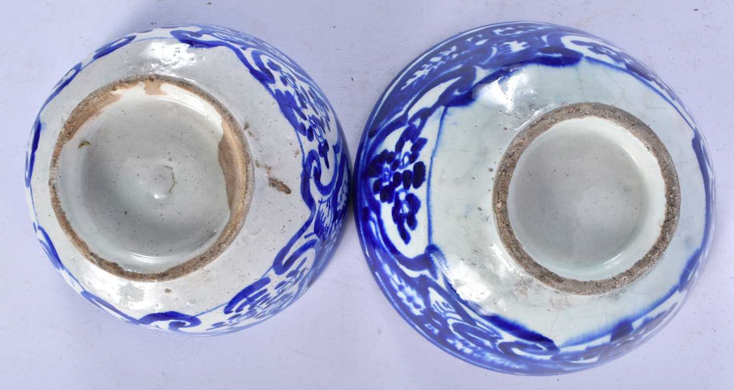 TWO ANTIQUE PERSIAN SAFAVID BLUE AND WHITE POTTERY BOWLS. Largest 18cm wide. (2) - Image 4 of 4
